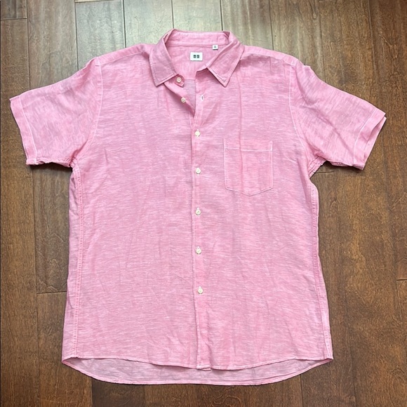 Uniqlo Men’s Linen Cotton Blend Pink Button Down Short Sleeve Shirt, Size XL - Picture 1 of 8